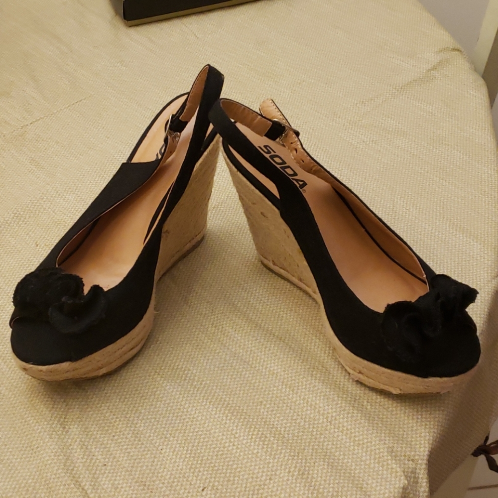Soda black wedge shoes size 8